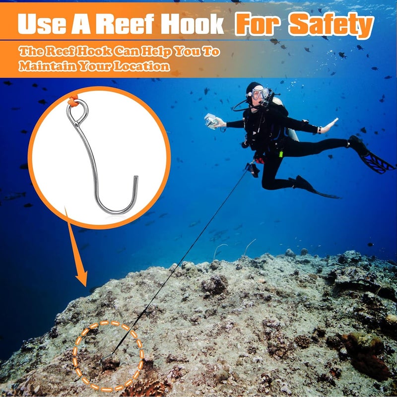Pluzluce Scuba Diving Reef Hook for Drift Diving with 47" (120cm) Line + Marine Grade Swivel Stainless Steel Eye Bolt Snap Clip for Drift Diving, Scuba Divers, and Underwater Activities - Image 2